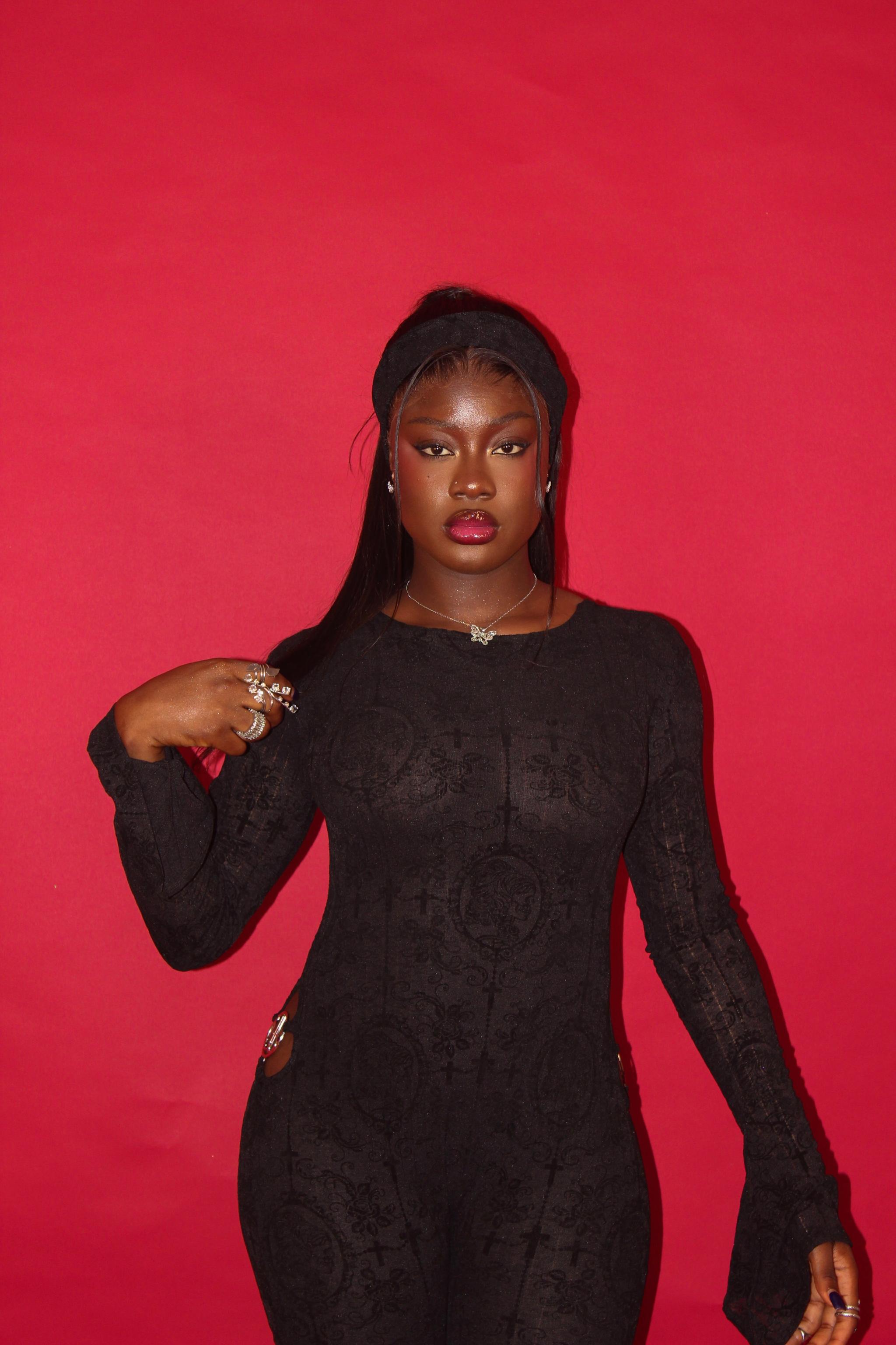 Black Mesh Clover Jumpsuit