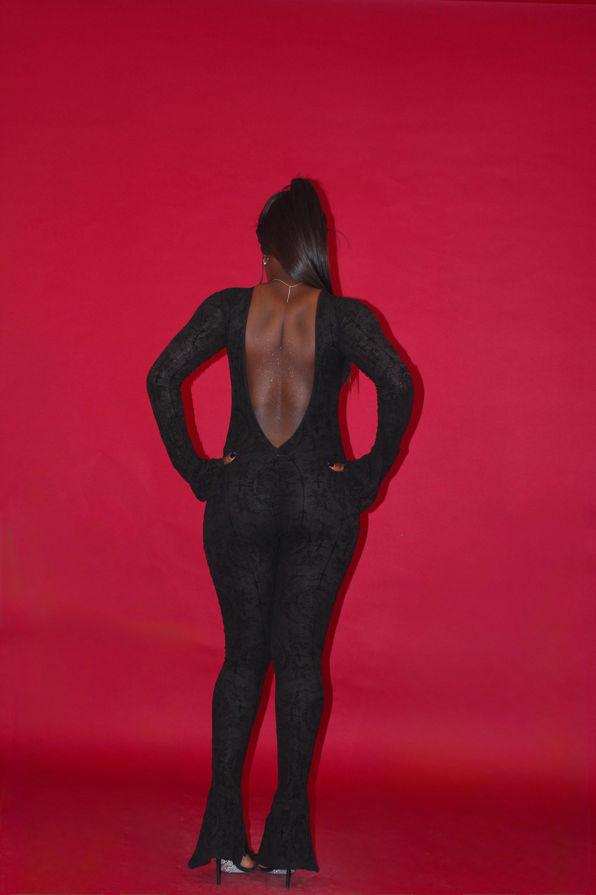 Black Mesh Clover Jumpsuit, view 5